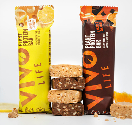 Wegańskie batony proteinowe Vivo Life - Termin ważności: 18.12.2026 r. - kakao i pomarańcza (12 x 65g)